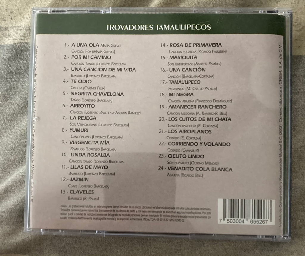 Trovadores Tamaulipecos — Época de Oro de la Radio (CD) — fotografía 2 del ejemplar disponible